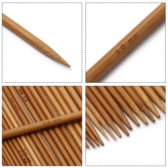 竹 ダブルポイント 編み針 ブラウン 35cm 長さ、 5 筋 の画像