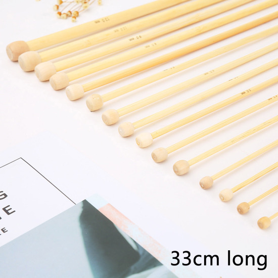 Image de Aiguilles à Tricoter Unique Point en Bambou Couleur Naturelle 33cm long