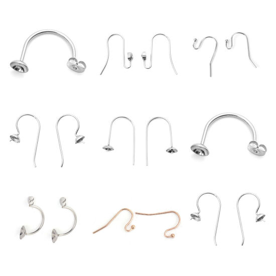 Picture of Stainless Steel Ear Wire Hooks Earring Findings Silver Tone 16mm x 12mm, Post/ Wire Size: (21 gauge), 50 PCs
