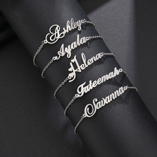 Picture of Stainless Steel Customized Name Bracelets Personalized Letter Charm Pendant Multicolor 1 Piece