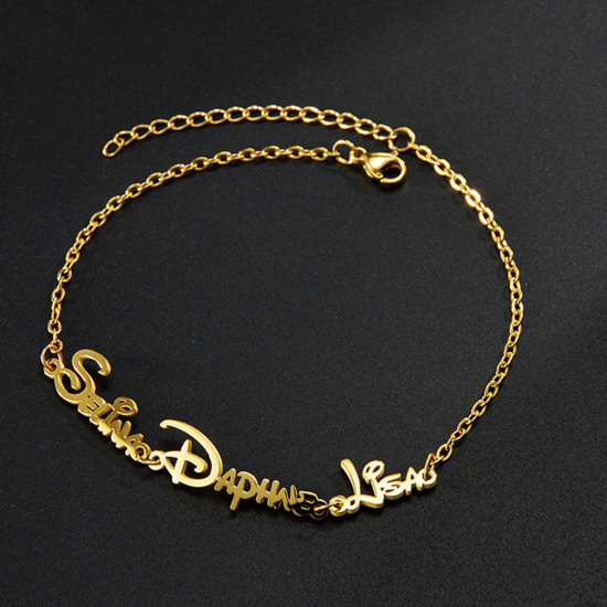 Picture of Stainless Steel Customized Name Bracelets Personalized Letter Charm Pendant Multicolor 1 Piece