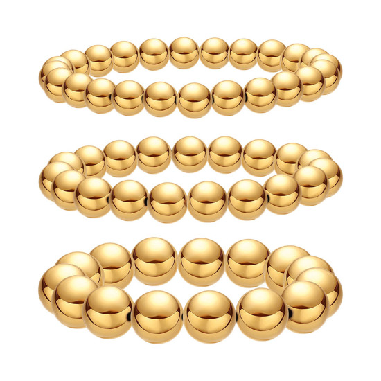 Image de Placage Sous Vide Écologique À la Mode Bracelets Raffinés Bracelets Délicats Bracelet de Perles Simple en Cuivre Plaqué Or Véritable 18K Balle Elastique Unisexe Fête 1 Pièce