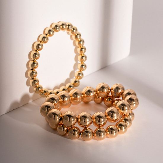 Image de Placage Sous Vide Écologique À la Mode Bracelets Raffinés Bracelets Délicats Bracelet de Perles Simple en Cuivre Plaqué Or Véritable 18K Balle Elastique Unisexe Fête 1 Pièce