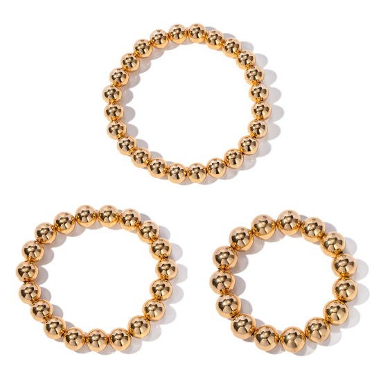 Image de Placage Sous Vide Écologique À la Mode Bracelets Raffinés Bracelets Délicats Bracelet de Perles Simple en Cuivre Plaqué Or Véritable 18K Balle Elastique Unisexe Fête 1 Pièce
