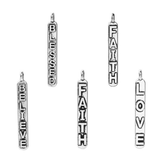 Bild von 50 Stück Zinklegierung Positive Zitate Energie Charms Antiksilber Rechteck Message