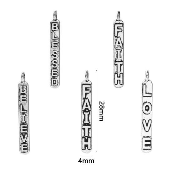 Bild von 50 Stück Zinklegierung Positive Zitate Energie Charms Antiksilber Rechteck Message