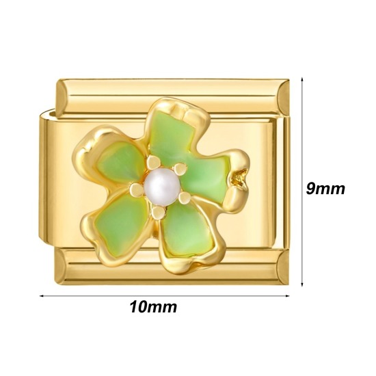 Image de 1 Pièce Bracelet à Maillons Breloques Italiens Accessories de Fabrication de Bracelets Bijoux DIY en 304 Acier Inoxydable Doré Rectangle Imitation Perles 10mm x 9mm