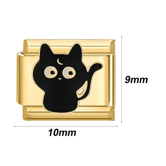 Picture of 304 Stainless Steel Italian Charm Links For DIY Bracelet Jewelry Making Gold Plated Rectangle 10mm x 9mm