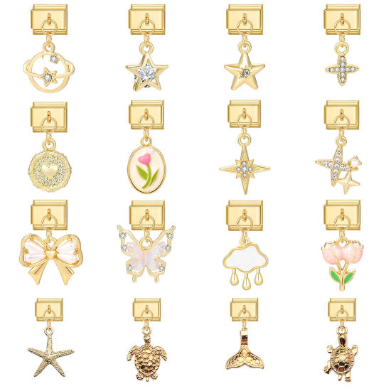 Image de 1 Pièce Maillons de Charme Italiens pour la Fabrication de Bijoux de Montres-Bracelets Modulables à Faire Soi-Même Élégant en 304 Acier Inoxydable Doré Etoile Animal Marin Alliage de Zinc Pendentif 10mm x 9mm