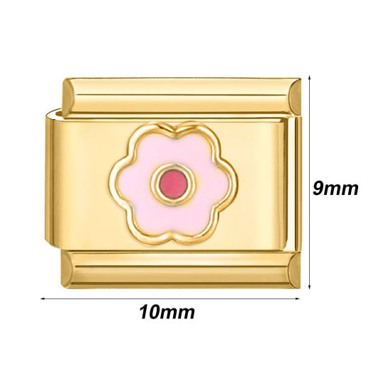 Picture of 304 Stainless Steel Italian Charm Links For DIY Bracelet Jewelry Making Gold Plated Rectangle 10mm x 9mm