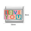 Picture of 1 Piece 304 Stainless Steel Italian Charm Links For DIY Bracelet Jewelry Making Wholesale Silver Tone Multicolor Rectangle Heart 10mm x 9mm
