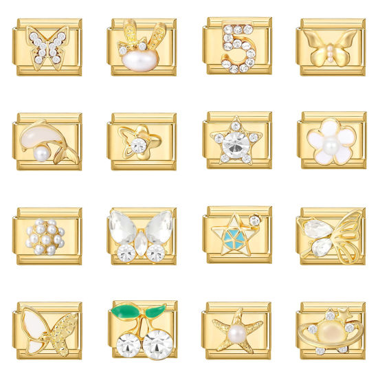 Image de 1 Pièce Bracelet à Maillons Breloques Italiens Accessories de Fabrication de Bracelets Bijoux DIY En Gros en 304 Acier Inoxydable Doré Rectangle Papillons 10mm x 9mm