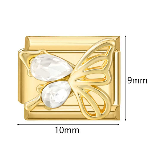 Image de 1 Pièce Bracelet à Maillons Breloques Italiens Accessories de Fabrication de Bracelets Bijoux DIY En Gros en 304 Acier Inoxydable Doré Rectangle Papillons 10mm x 9mm