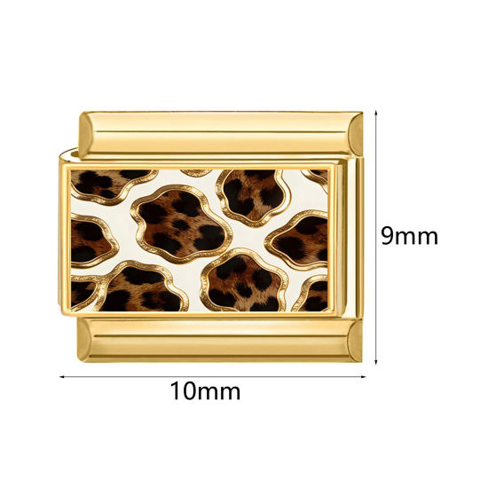 Image de 1 Pièce Bracelet à Maillons Breloques Italiens Accessories de Fabrication de Bracelets Bijoux DIY En Gros en 304 Acier Inoxydable Doré Rectangle Léopard 10mm x 9mm
