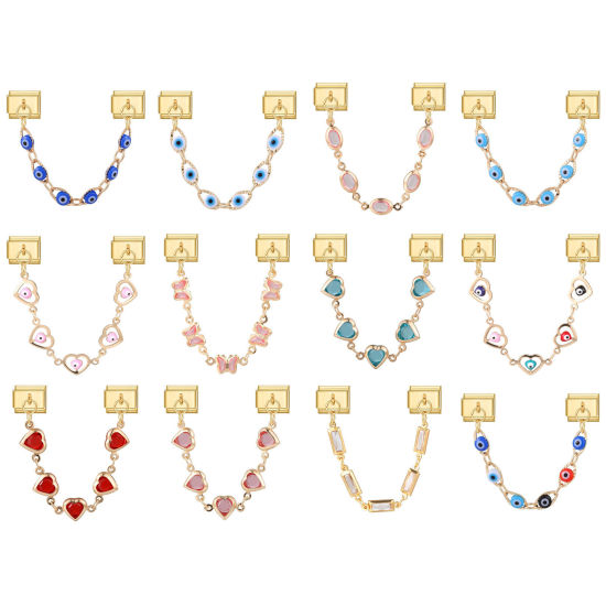 Image de 1 Pièce Chaîne Connectée à Maillons Doubles Italian Charm pour la Fabrication de Bijoux-Montres et Bracelets Modulaires DIY En Gros en 304 Acier Inoxydable Doré Cœur Œil Mauvais Alliage de Zinc Pendentif 10mm x 9mm