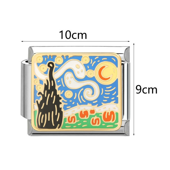 Picture of 304 Stainless Steel Stylish Italian Charm Links For DIY Bracelet Jewelry Making Wholesale Silver Tone Rectangle Cherry Fruit 10mm x 9mm