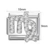 Picture of 304 Stainless Steel & Zinc Based Alloy Italian Charm Links For DIY Modular Bracelet Watch Jewelry Making Wholesale Silver Tone Rectangle Zodiac Constellation Clear Rhinestone 10mm x 9mm