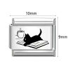 Picture of 304 Stainless Steel Italian Charm Links For DIY Modular Bracelet Watch Jewelry Making Wholesale Silver Tone Black Rectangle 10mm x 9mm