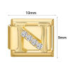 Picture of 1 Piece 304 Stainless Steel Italian Charm Links For DIY Modular Bracelet Watch Jewelry Making, Rectangle Capital Alphabet Initial Letter Message " A-Z " Clear Rhinestone Gold Plated - Wholesale, 10mm x 9mm