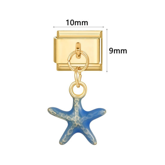 Image de 1 Pièce Maillons de Charme Italiens pour la Fabrication de Bijoux de Montres-Bracelets Modulables à Faire Soi-Même En Gros en 304 Acier Inoxydable Doré en Multicolore Émail Etoile de Mer Fruits Alliage de Zinc Pendentif 10mm x 9mm