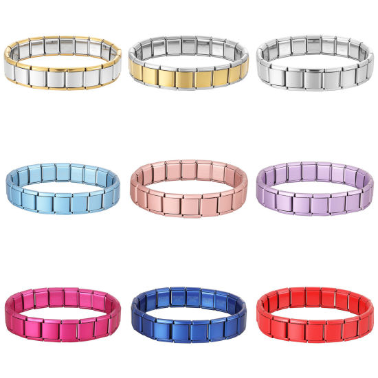 Image de Bracelets Modulaires à Maillons de Pendentifs Italiens En Gros Multicolore en 304 Acier Inoxydable, Respectueux de la Nature, Unisexe Simple À la Mode Cadeau Fournitures de Bijoux 19.5cm long, 13mm large, 1 Pièce