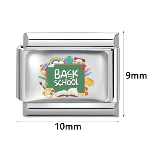 Picture of 1 Piece 304 Stainless Steel Back To School Italian Charm Links For DIY Modular Bracelet Watch Jewelry Making, Silver Tone - Wholesale, 10mm x 9mm
