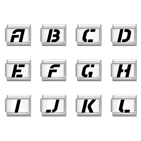 1 Unidad 304 Acero Inoxidable Eslabones de Encanto Italianos para Hacer Pulseras Modulares Relojes y Joyas DIY Mayúscula Letra Mensaje " A-Z " Negro Tono de Plata Al Por Mayor, 10mm x 9mm