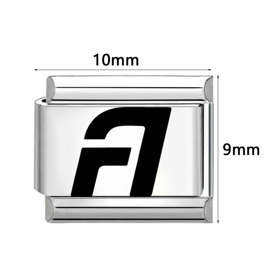 Image de 1 Pièce Maillons de Charme Italiens pour la Fabrication de Bijoux de Montres-Bracelets Modulables à Faire Soi-Même En Gros en 304 Acier Inoxydable Argent Mat en Noir Alphabet Initial/ Lettre Majuscule Mots " A-Z " 10mm x 9mm