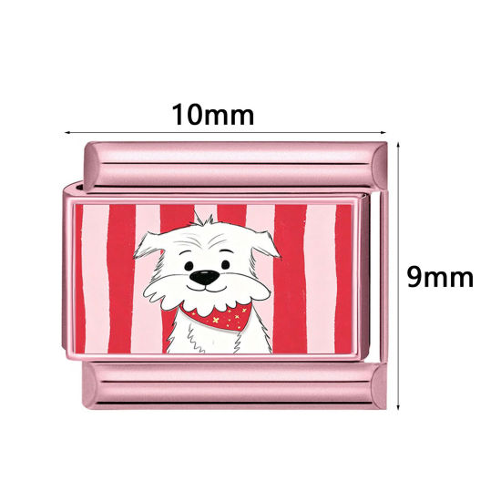 Image de 1 Pièce Maillons de Charme Italiens pour la Fabrication de Bijoux de Montres-Bracelets Modulables à Faire Soi-Même En Gros en 304 Acier Inoxydable en Rose Animal de Compagnie 10mm x 9mm