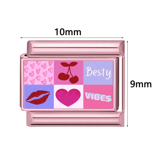 Imagen de 1 Unidad 304 Acero Inoxidable Eslabones de Encanto Italianos para Hacer Pulseras Modulares Relojes y Joyas DIY Rosado Al Por Mayor, 10mm x 9mm