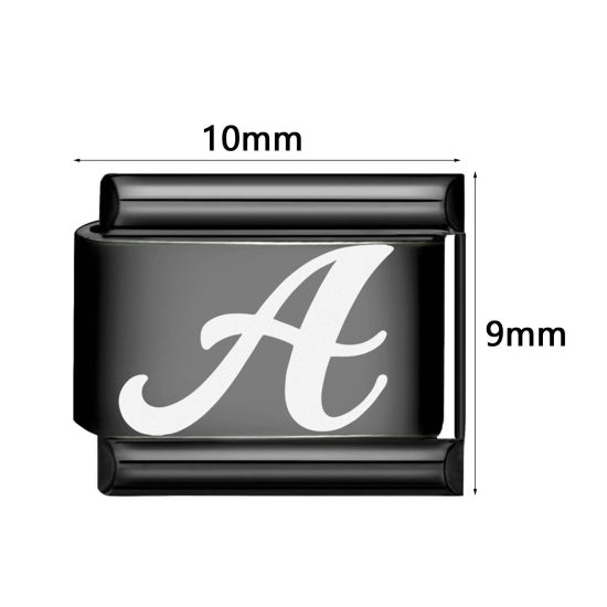1 個 304ステンレス鋼 イタリアンチャームリンク DIY モジュラーブレスレット・時計用, キャピタルレター 文字「 A-Z 」 黒 - 卸売り, 10mm x 9mm の画像