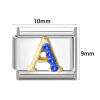 Image de 1 Pièce Maillons de Charme Italiens pour la Fabrication de Bijoux de Montres-Bracelets Modulables à Faire Soi-Même En Gros en 304 Acier Inoxydable & Alliage de Zinc Argent Mat Alphabet Initial/ Lettre Majuscule Mots " A-Z " à Strass Bleu 10mm x 9mm