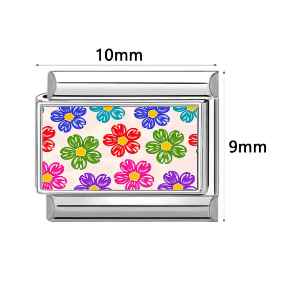 Picture of 1 Piece 304 Stainless Steel Italian Charm Links For DIY Modular Bracelet Watch Jewelry Making, Multicolor - Wholesale, 10mm x 9mm