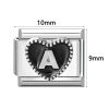 Picture of 1 Piece 304 Stainless Steel & Zinc Based Alloy Valentine's Day Italian Charm Links For DIY Modular Bracelet Watch Jewelry Making, Heart Message " A-Z " Black Silver Tone - Wholesale, 10mm x 9mm