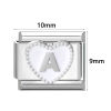 Image de 1 Pièce Maillons de Charme Italiens pour la Fabrication de Bijoux de Montres-Bracelets Modulables à Faire Soi-Même En Gros La Saint Valentin en 304 Acier Inoxydable & Alliage de Zinc Argent Mat en Blanc Cœur Mots " A-Z " 10mm x 9mm