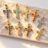 Picture of 1 Piece Brass Religious Pendants Wholesale, Cross Multicolor Enamel 3.7cm x 2cm