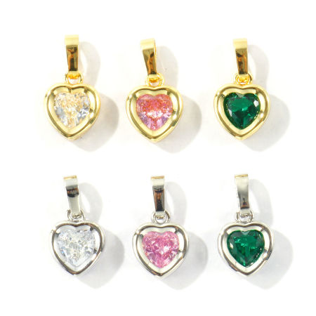 2 Unidades Latón (sin cadmio)+ Circón Artificial día de San Valentín Colgantes Charms Al Por Mayor, Corazón Multicolor 16mm x 9mm
