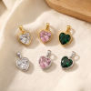 Imagen de 2 Unidades Latón (sin cadmio)+ Circón Artificial día de San Valentín Colgantes Charms Al Por Mayor, Corazón Multicolor 16mm x 9mm
