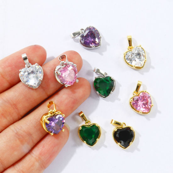 1 個 真鍮+ジルコン バレンタイン・デー チャーム ペンダント 卸売り, ハート 多色 19mm x 12mm、 の画像