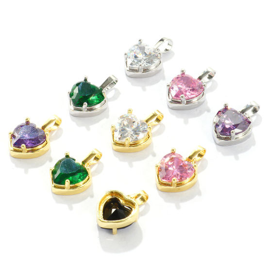 1 個 真鍮+ジルコン バレンタイン・デー チャーム ペンダント 卸売り, ハート 多色 19mm x 12mm、 の画像