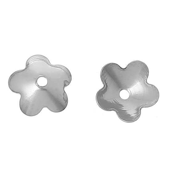 304ステンレス鋼 座金 花座 ビーズキャップ シルバートーン ( 6mmビーズに合う) 6mm x 6mm、 50 個 の画像