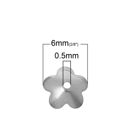 304ステンレス鋼 座金 花座 ビーズキャップ シルバートーン ( 6mmビーズに合う) 6mm x 6mm、 50 個 の画像