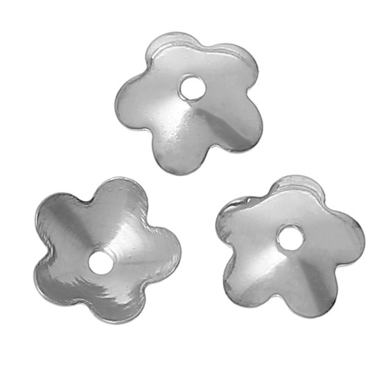 304ステンレス鋼 座金 花座 ビーズキャップ シルバートーン ( 6mmビーズに合う) 6mm x 6mm、 50 個 の画像