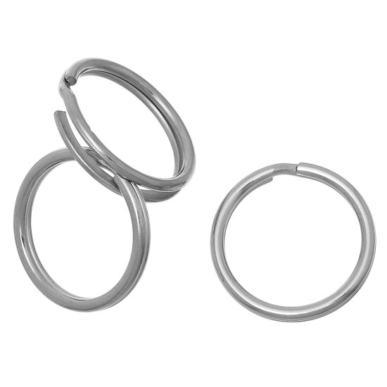 Immagine di 304 Acciaio Inossidabile Anello Portachiavi Tondo Tono Argento Dia 25mm 20 Pz