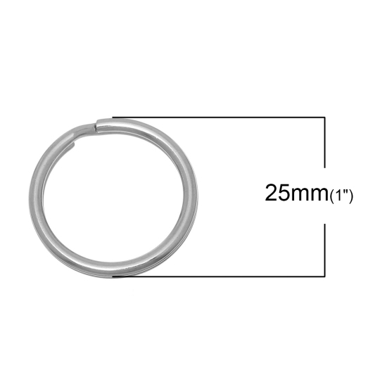 Immagine di 304 Acciaio Inossidabile Anello Portachiavi Tondo Tono Argento Dia 25mm 20 Pz