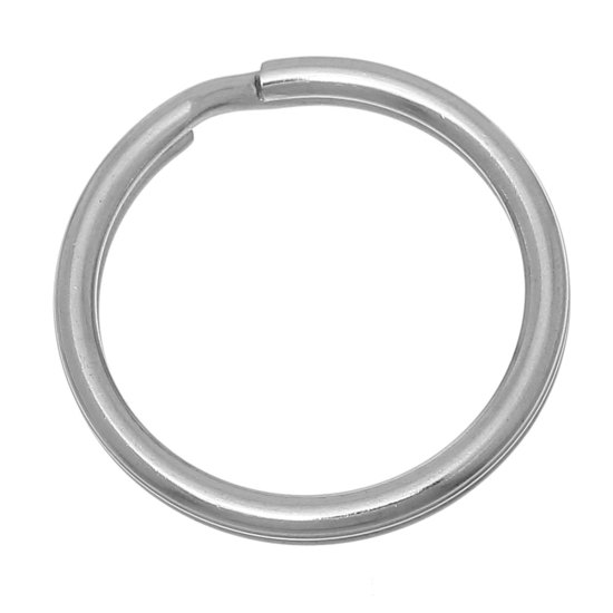 Immagine di 304 Acciaio Inossidabile Anello Portachiavi Tondo Tono Argento Dia 25mm 20 Pz