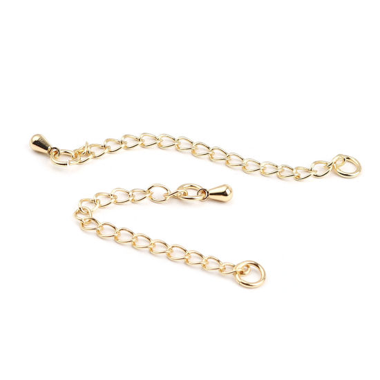 Image de 100 Pcs Chaînes d'Extension en Laiton Goutte d'Eau Plaqué Or Véritable 6cm long,(environ 100 Pièces)