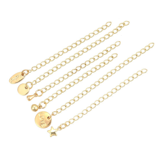 Image de 100 Pcs Chaînes d'Extension en Laiton Goutte d'Eau Plaqué Or Véritable 6cm long,(environ 100 Pièces)
