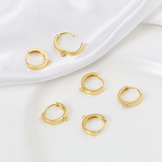 Picture of 2 PCs Brass Hoop Earrings 18K Real Gold Plated Round With Loop 17mm x 16mm, Post/ Wire Size: 1.1mm(17 gauge)