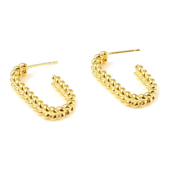 Bild von Messing Ohrreifen 18K Echtgold plattiert C-Form 25mm x 5mm, Drahtstärke: (21 gauge), 2 Stück